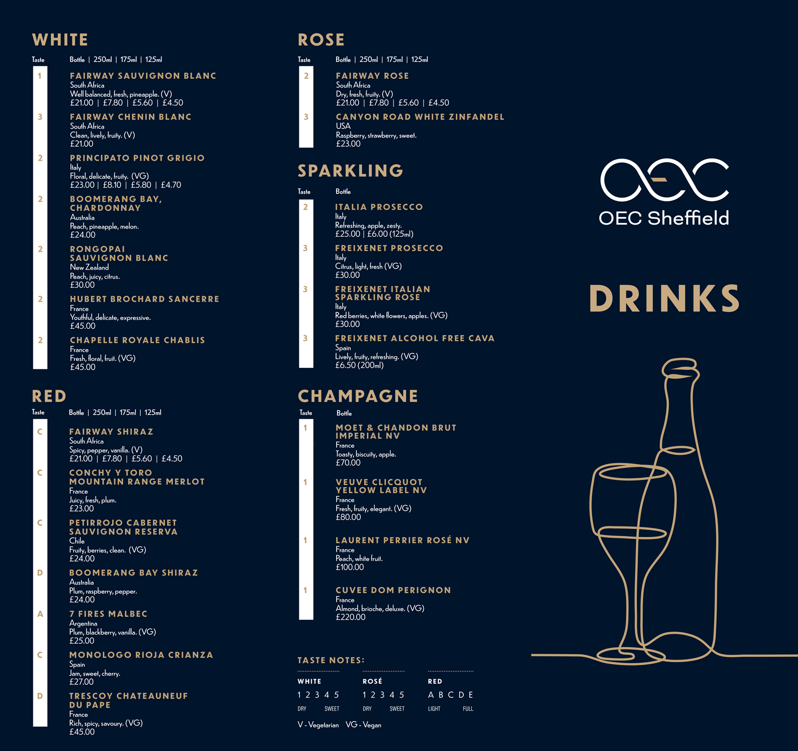 Wine and Drinks Menus - OEC Sheffield
